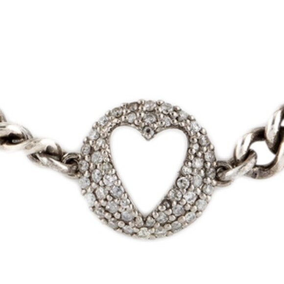 SHERYL LOWE DIAMOND 0.33 CTW STERLING SILVER OPEN HEART CHARM LINK BRACELET - Picture 3 of 9